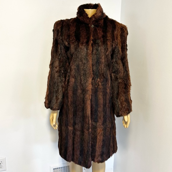 Vintage Brown Black Striped Fur Coat Size Medium‎ - Picture 1 of 7